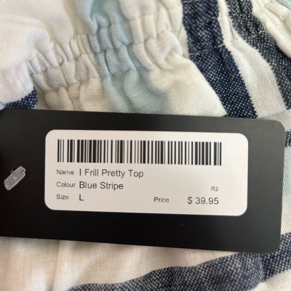 Women’s TAVI OFF SHOULDER TOP Large Blue Stripe - Picture 4 of 4